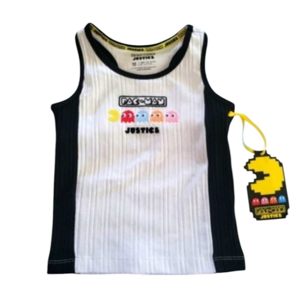 Justice White and Black Ribbed Pac Man Ghosts Tank Top Size XS Heart Of Justice